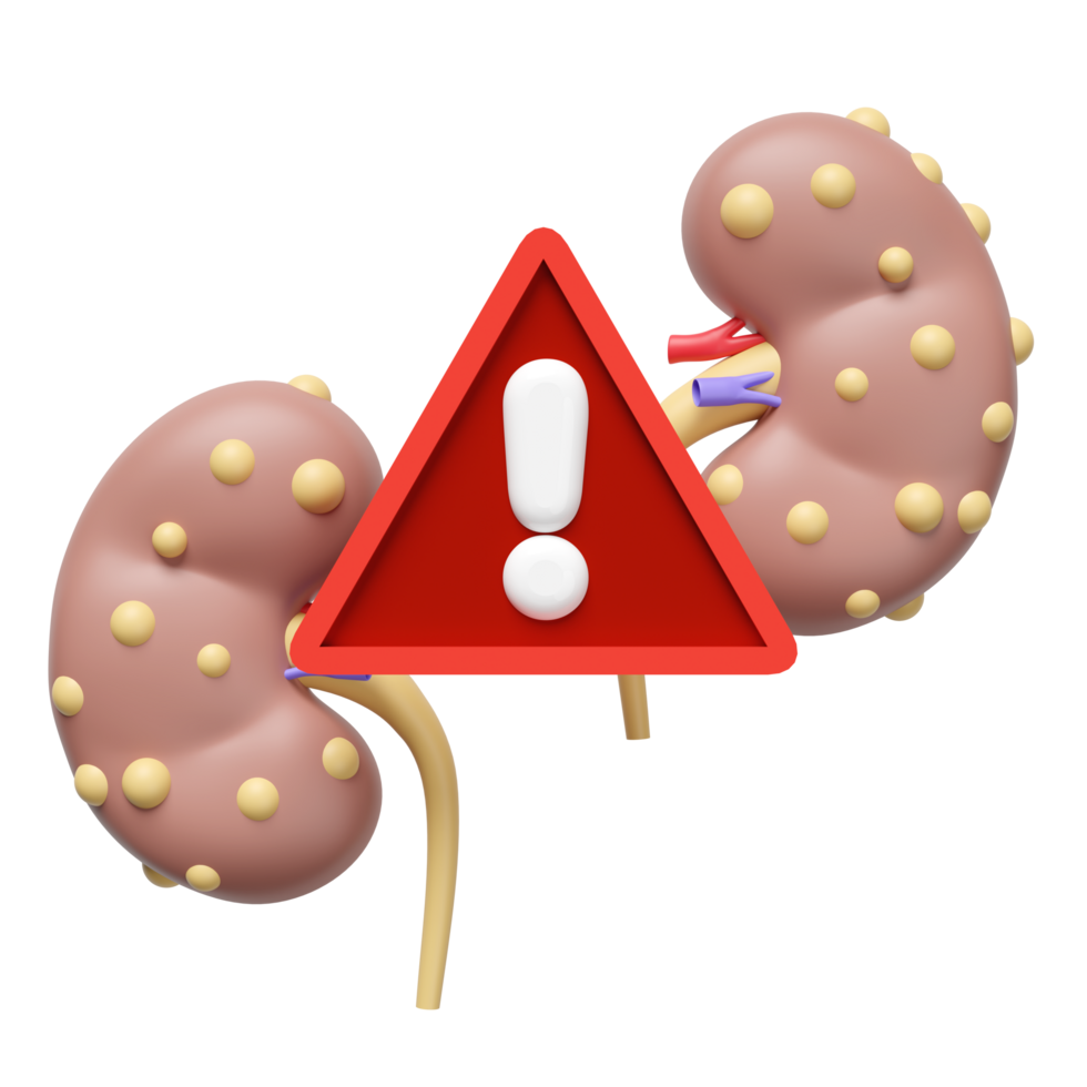 3d Chronic kidney disease or CKD with exclamation mark isolated. danger warning, world kidney day concept, 3d illustration render png