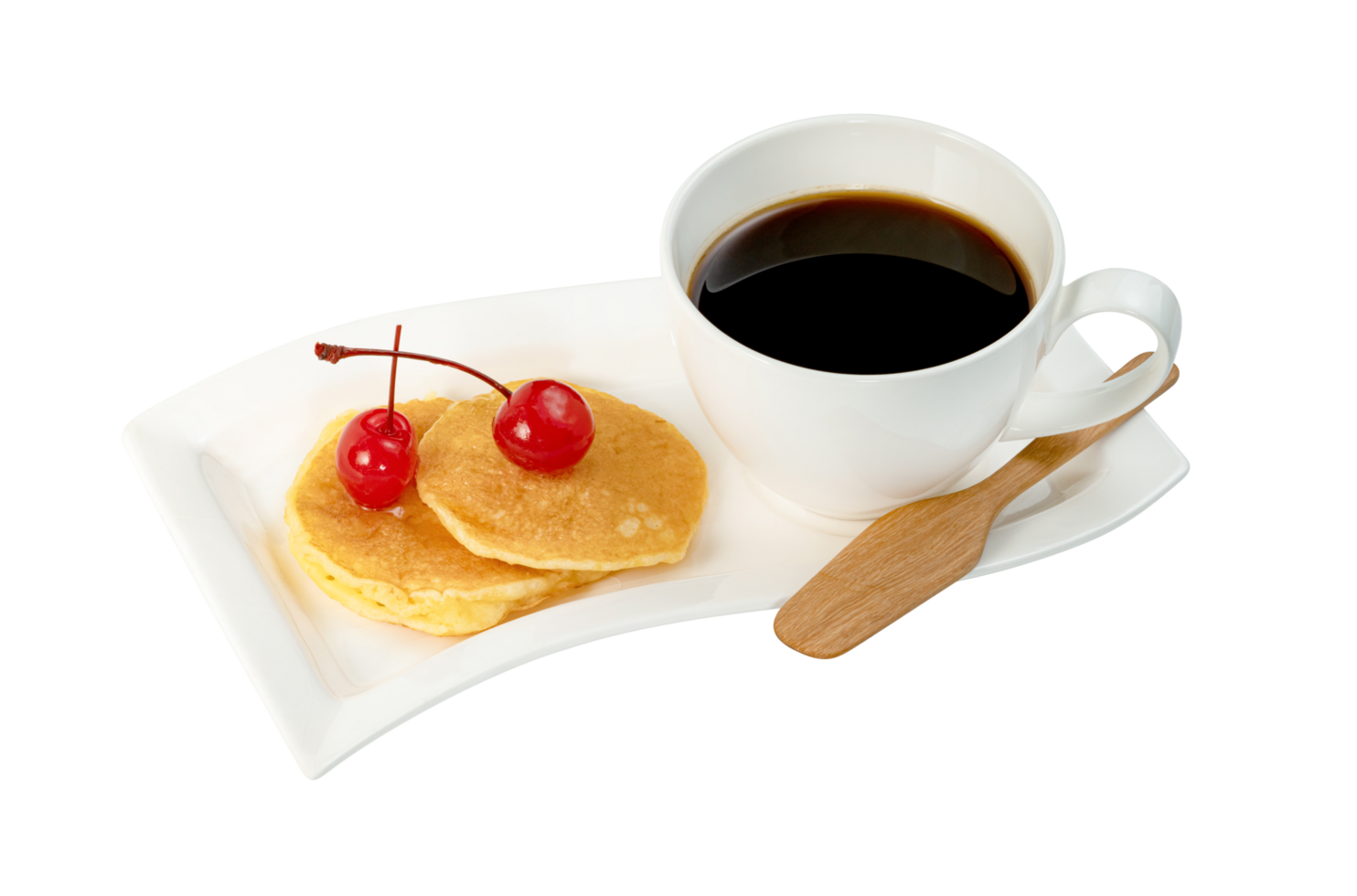 coffee cup with pancakes and cherry isolated. png