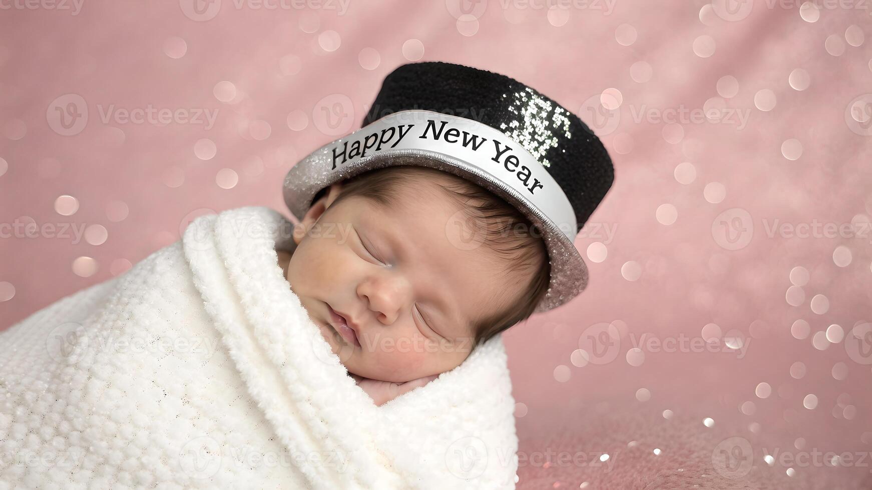 Sleeping Newborn Baby in New Years Top Hat photo