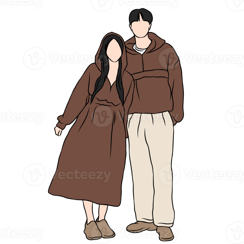 couple illustration flat style romantic valentine young style wedding using brown hoodie png