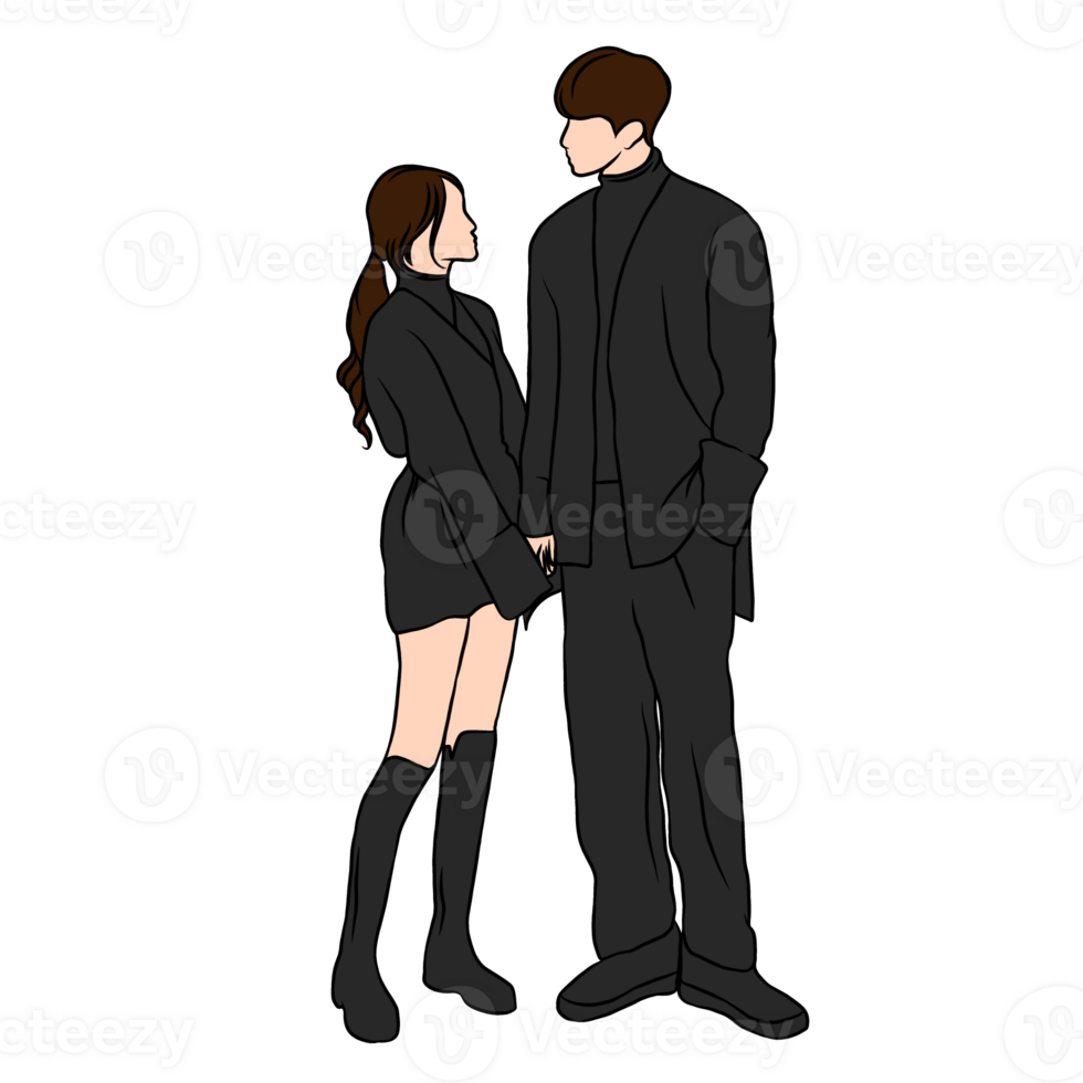 couple illustration flat style romantic valentine young style fashionable black shirt png