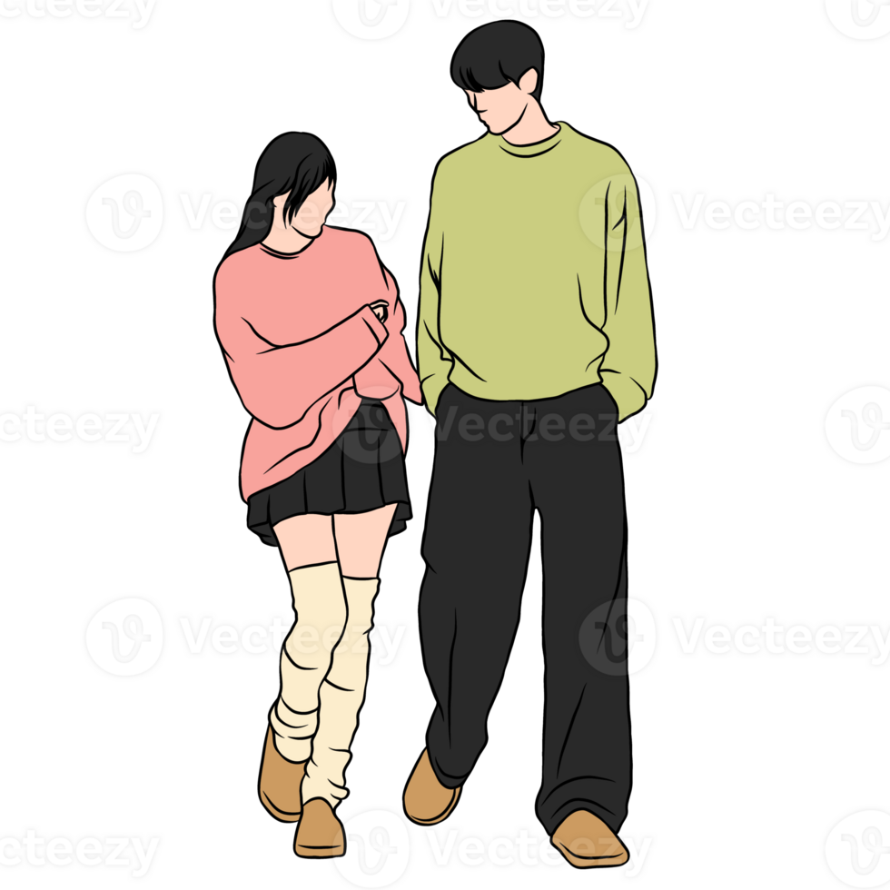couple illustration flat style romantic valentine young style wedding fashionable pink and green wear png