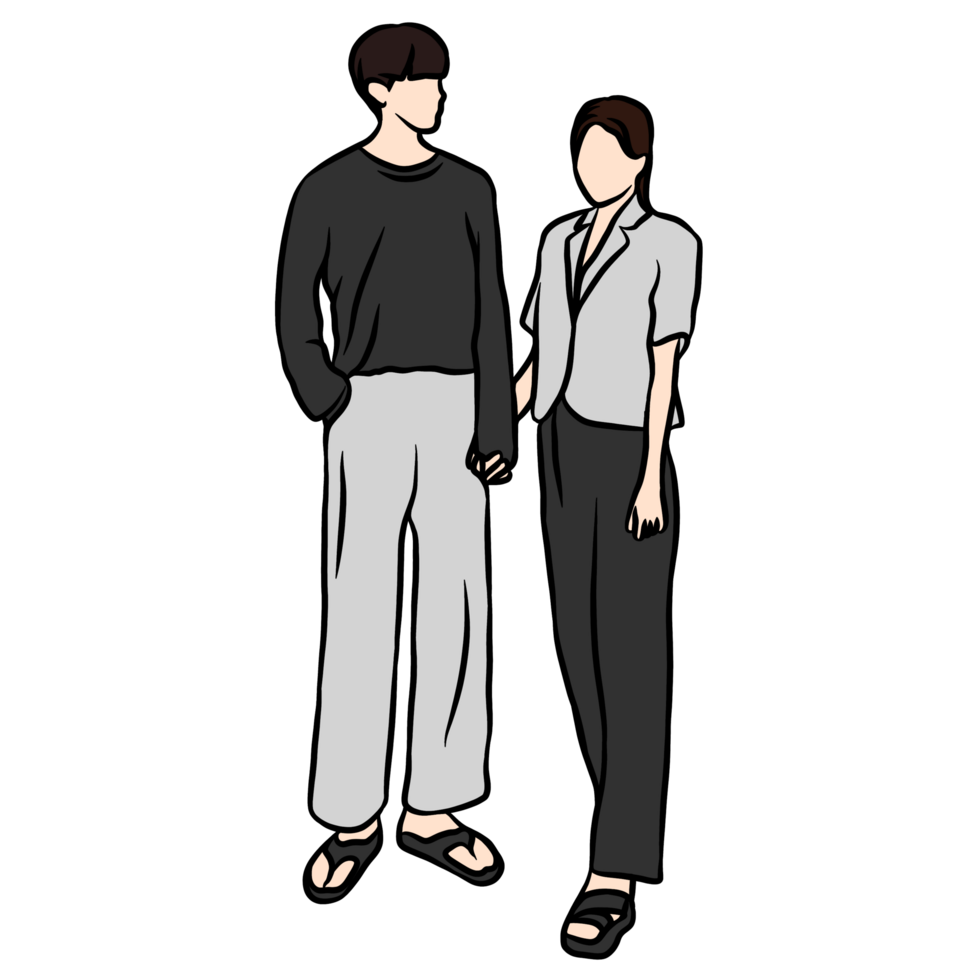 couple illustration flat style romantic valentine young style wedding fashionable gray cloth png