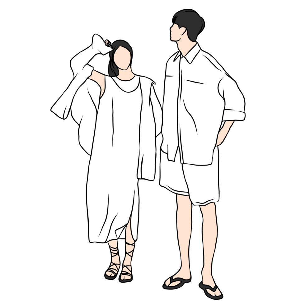 couple illustration flat style romantic valentine young style fashionable travelling chill summer png