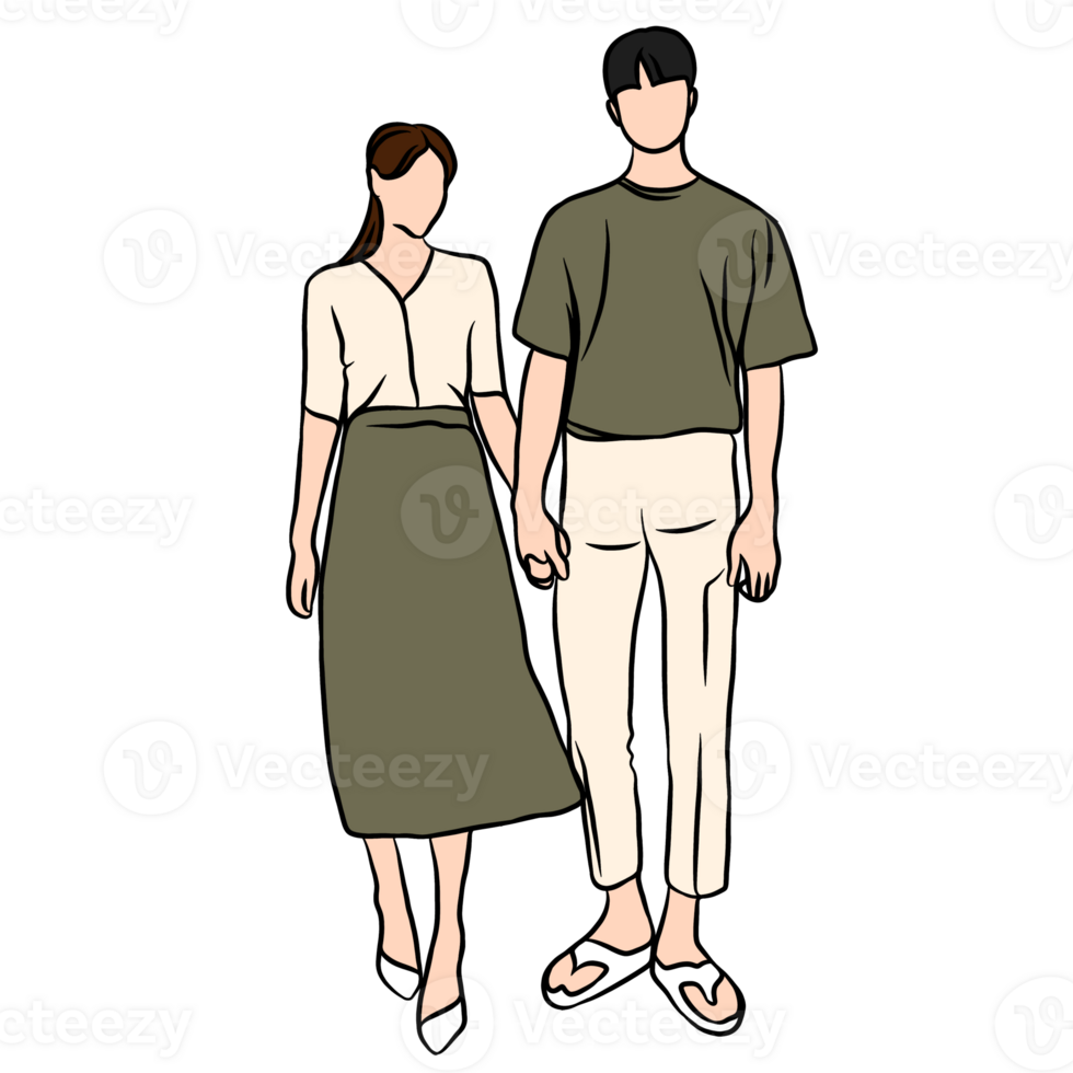 couple illustration flat style romantic valentine young style wedding fashionable brown cloth match png