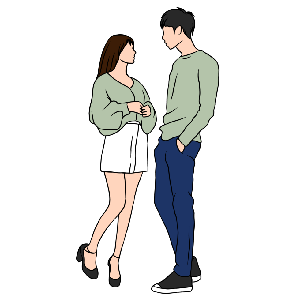 couple illustration flat style romantic valentine young style fashionable green shirt png