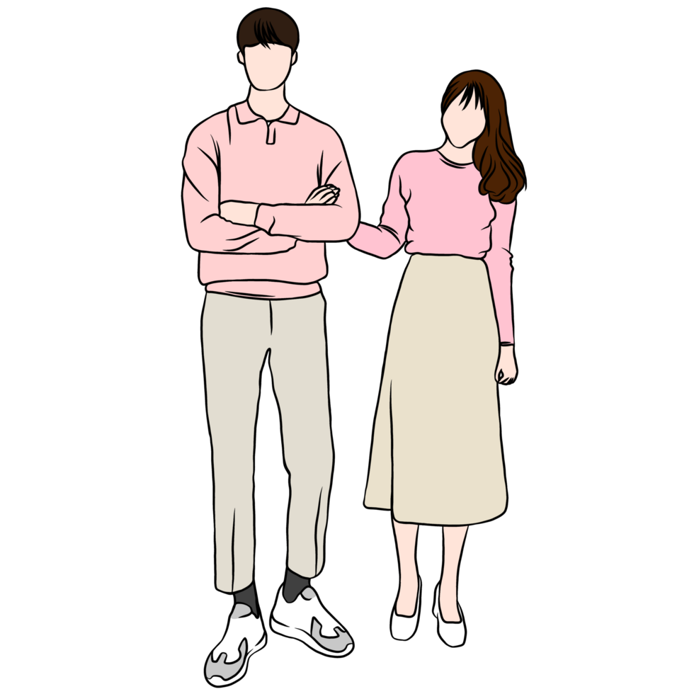 couple illustration flat style romantic valentine young style wedding fashionable pink and beige color png