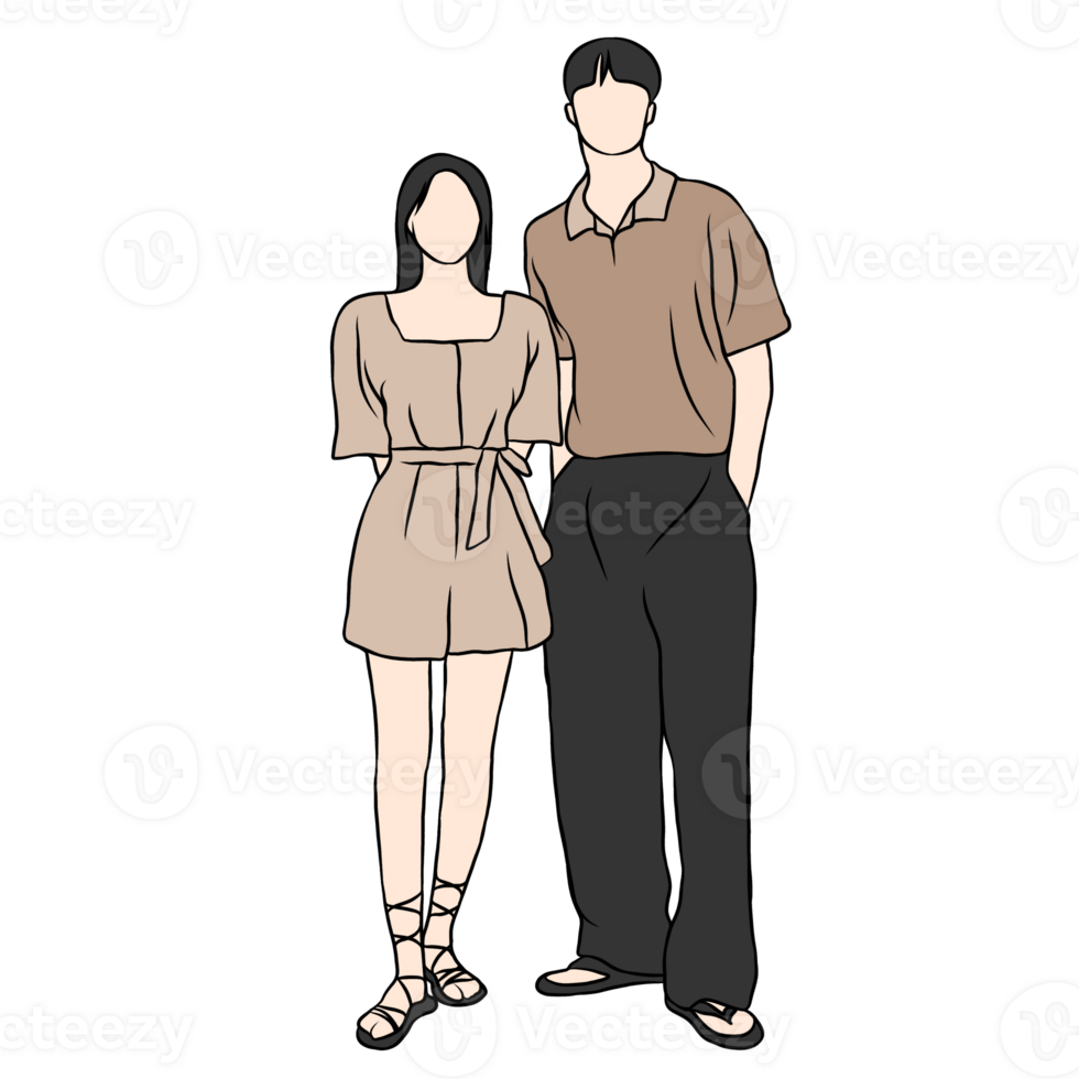 couple illustration flat style romantic valentine young style wedding fashionable brown shirt png