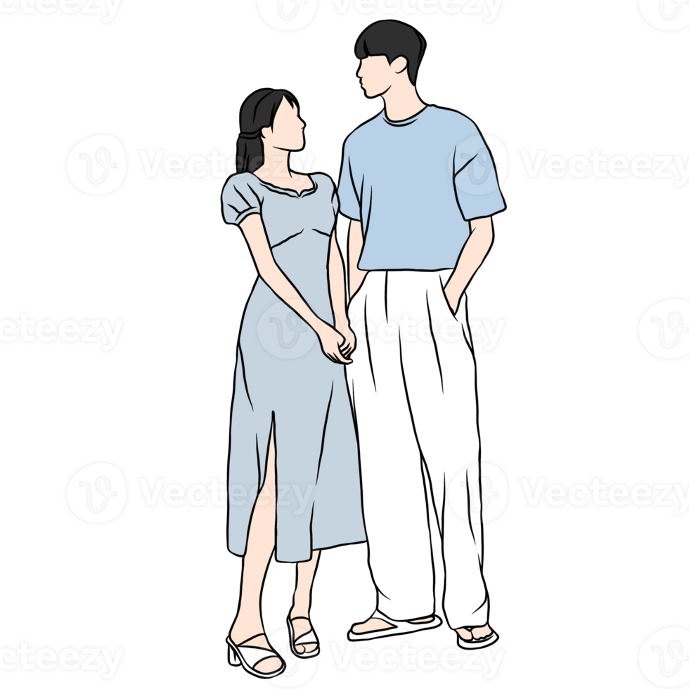 couple illustration flat style romantic valentine young style wedding fashionable wearing blue clothing png