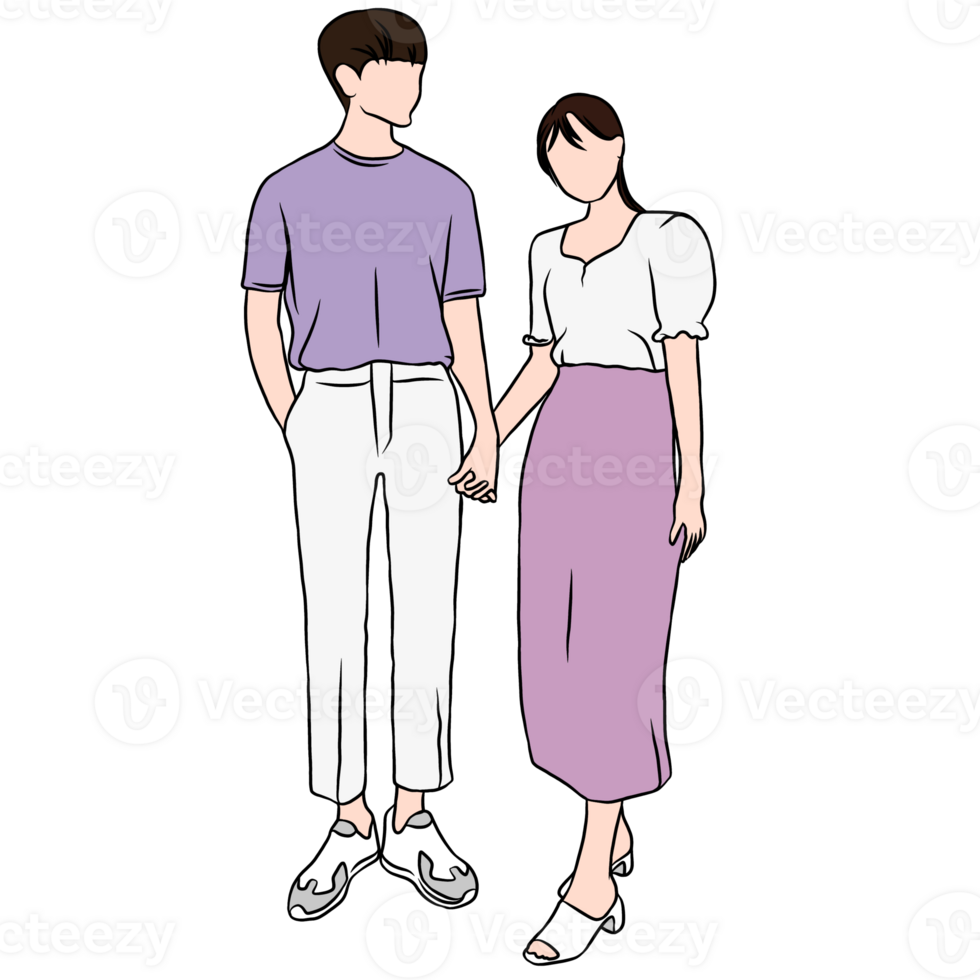 couple illustration flat style romantic valentine young style wedding fashionable purple and pink soft cloth png