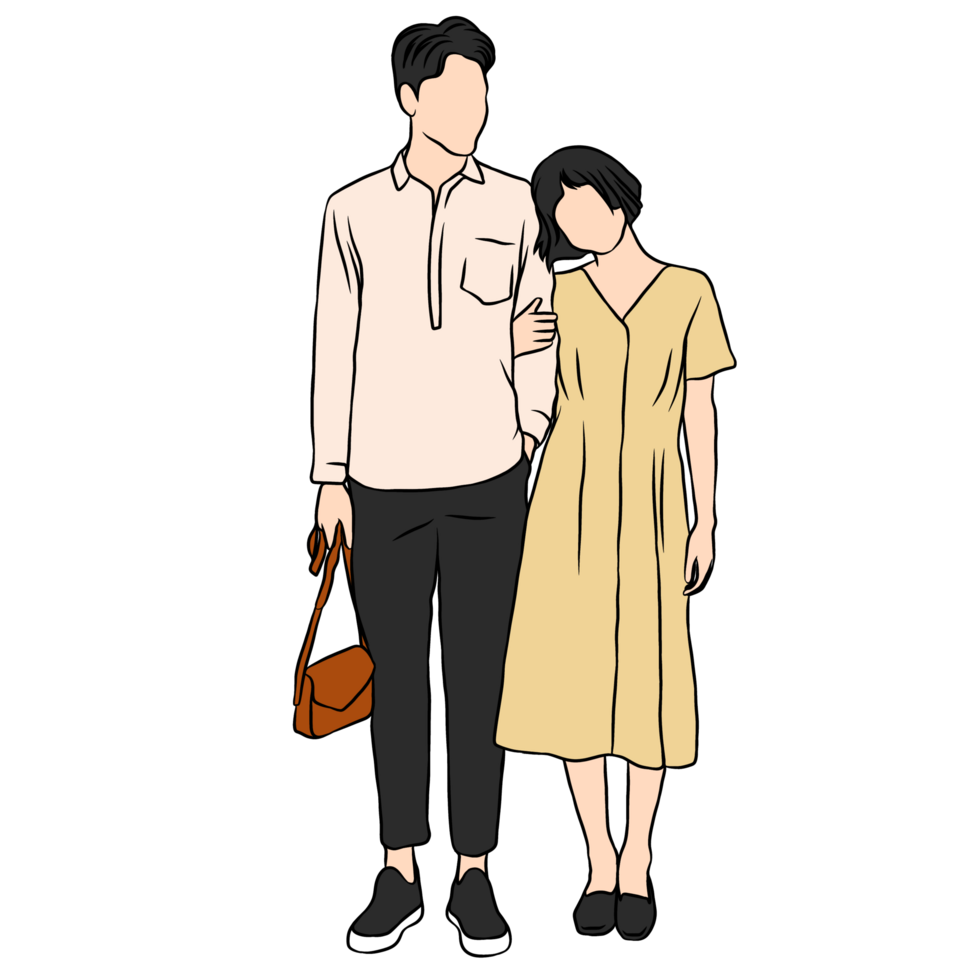 couple illustration flat style romantic valentine young style wedding fashionable creme brown cloth png