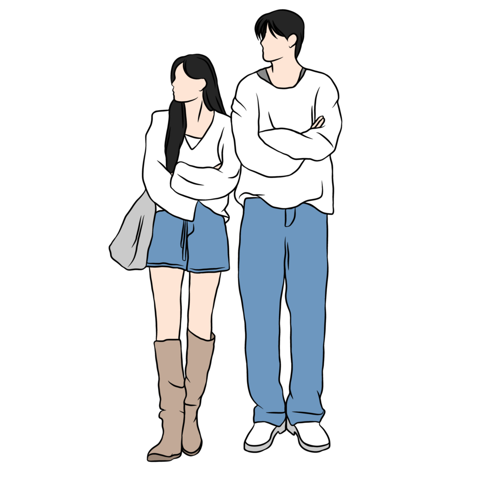 couple illustration flat style romantic valentine young style wedding fashionable white cloth png
