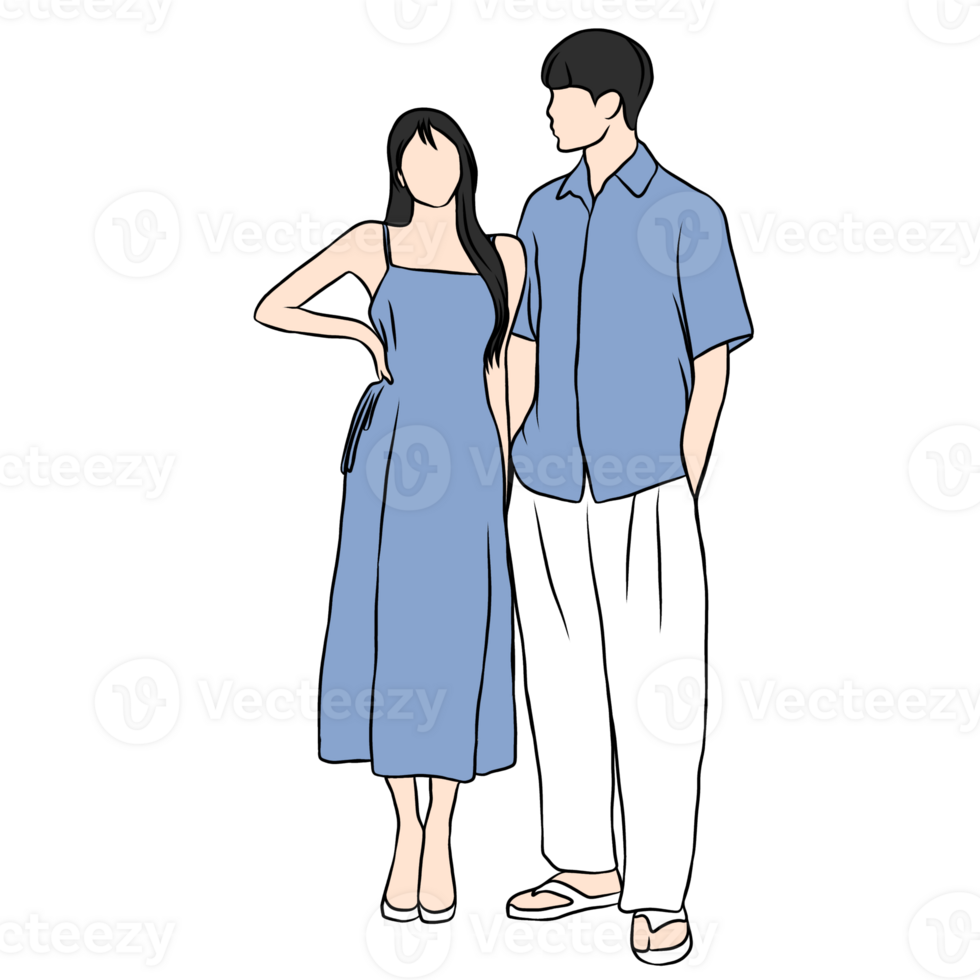 couple illustration flat style romantic valentine young style wedding fashionable blue cloth png