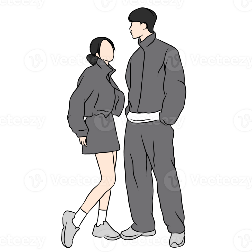 couple illustration flat style romantic valentine young style wedding fashionable black outfit png