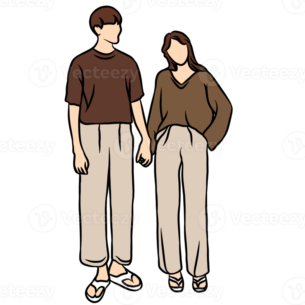 couple illustration flat style romantic valentine young style wedding fashionable brown soft cloth png