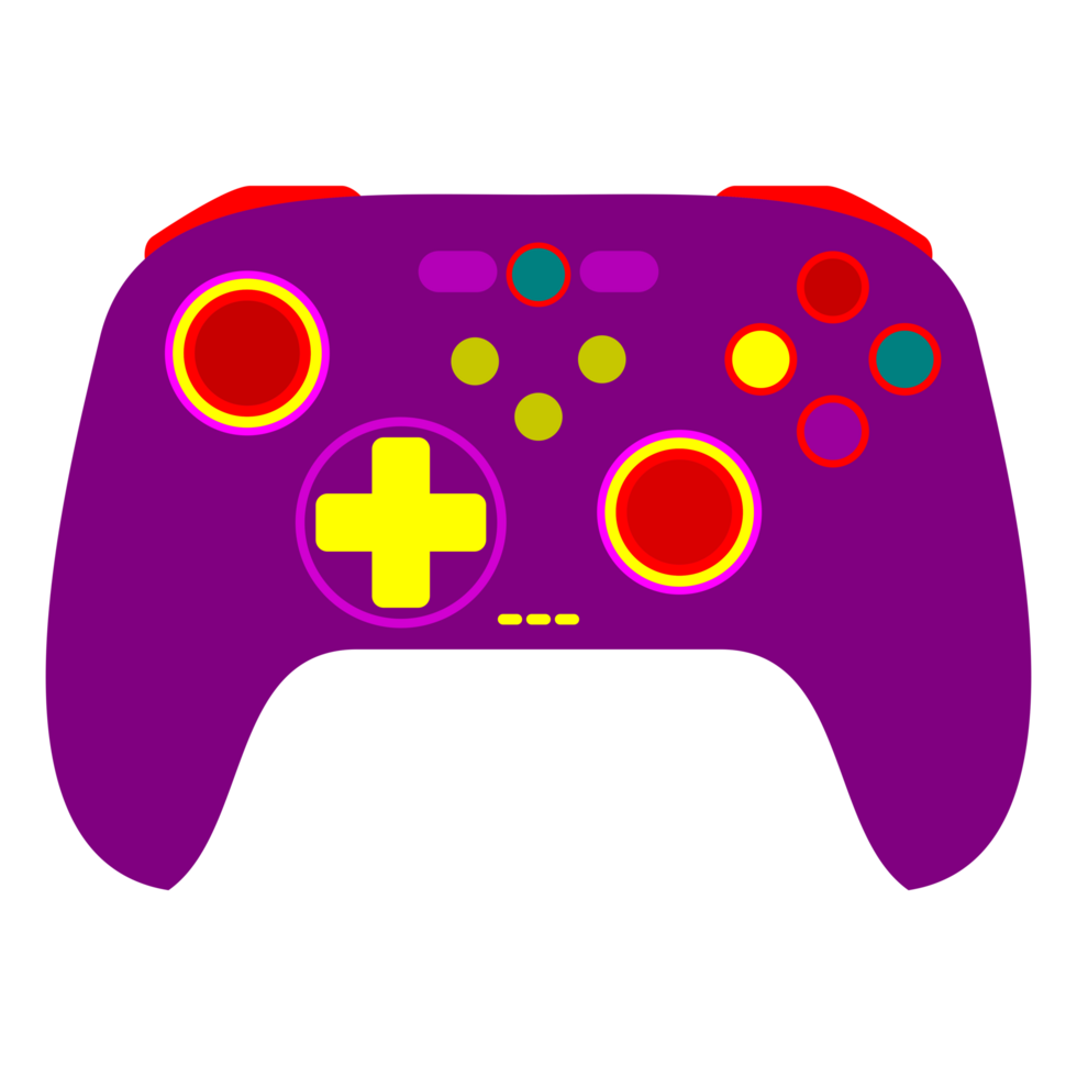 A purple game controller with colorful buttons png