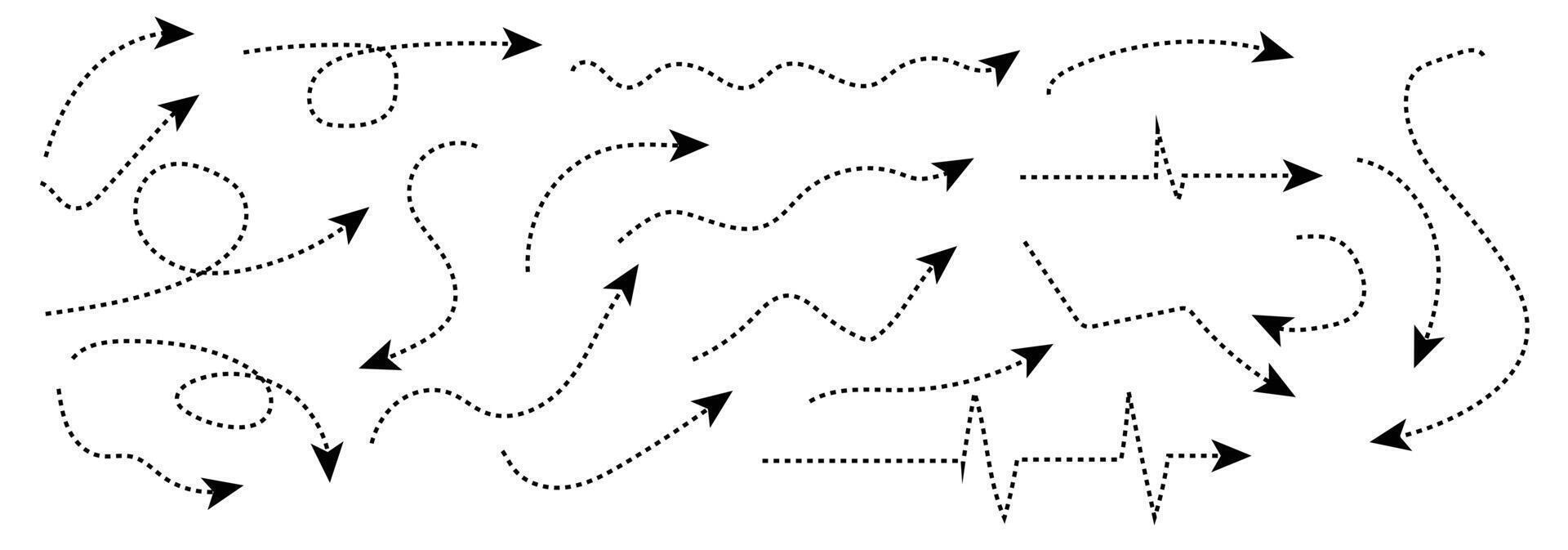 Clean dot style hand drawn doodle arrows set. Clean dot arrows style doodle set hand drawn. Curve Dotted line, preliminary. vector