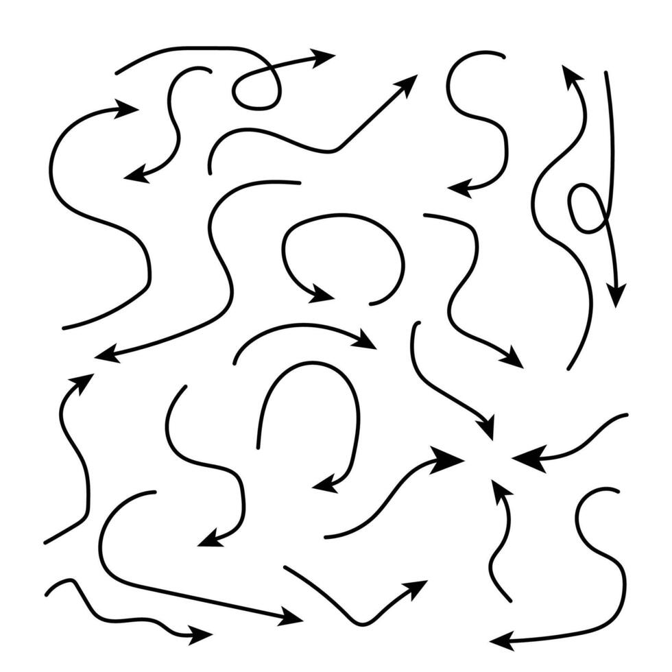 Set of hand drawn arrow doodles on white background. vector