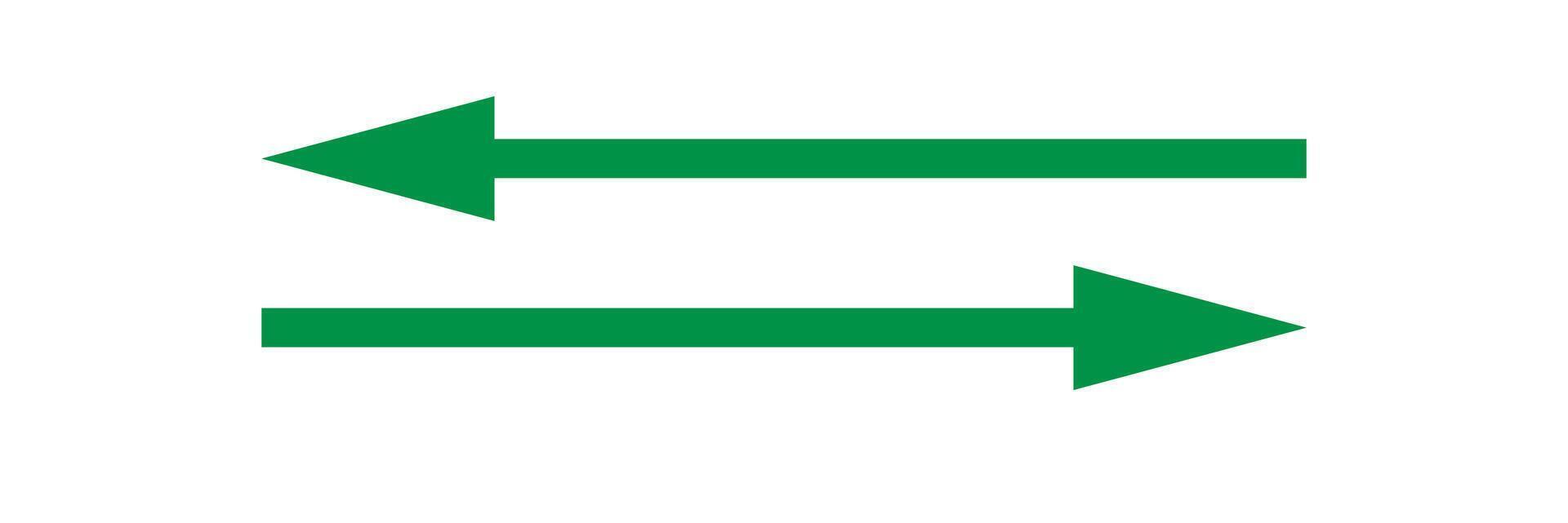 Both sided right and left pointing green straight long arrow. vector