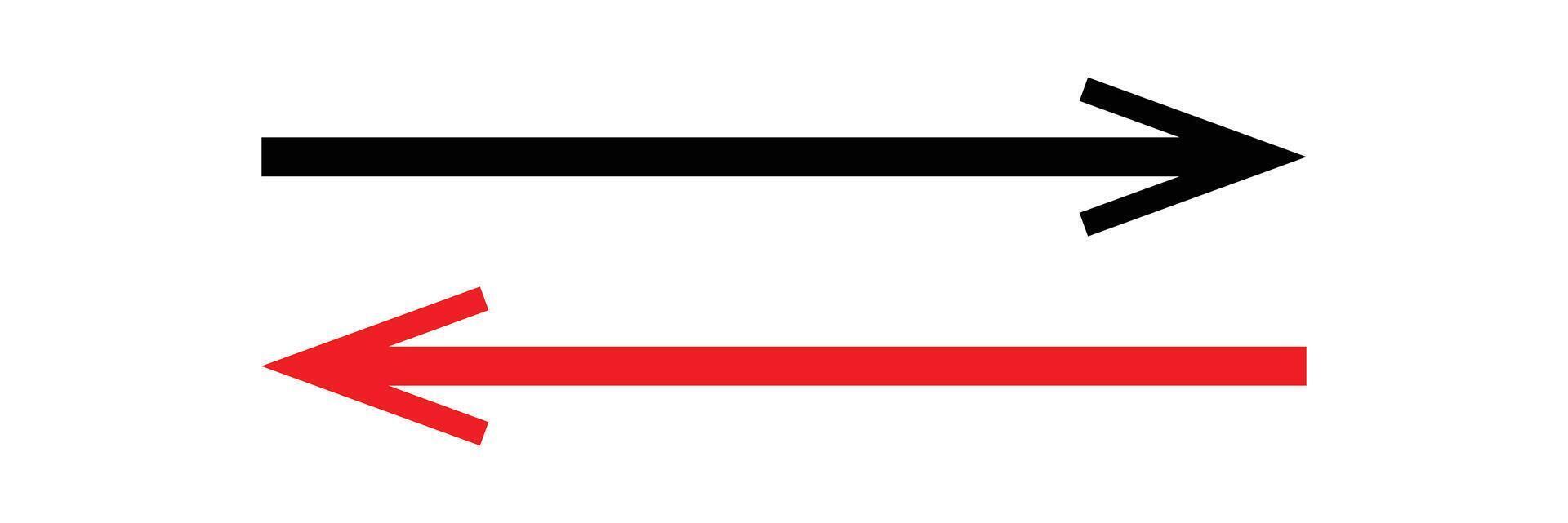 red and black straight arrows set. black and red straight arrow pointing both side right and left. Dual sided red and black straight arrow. vector