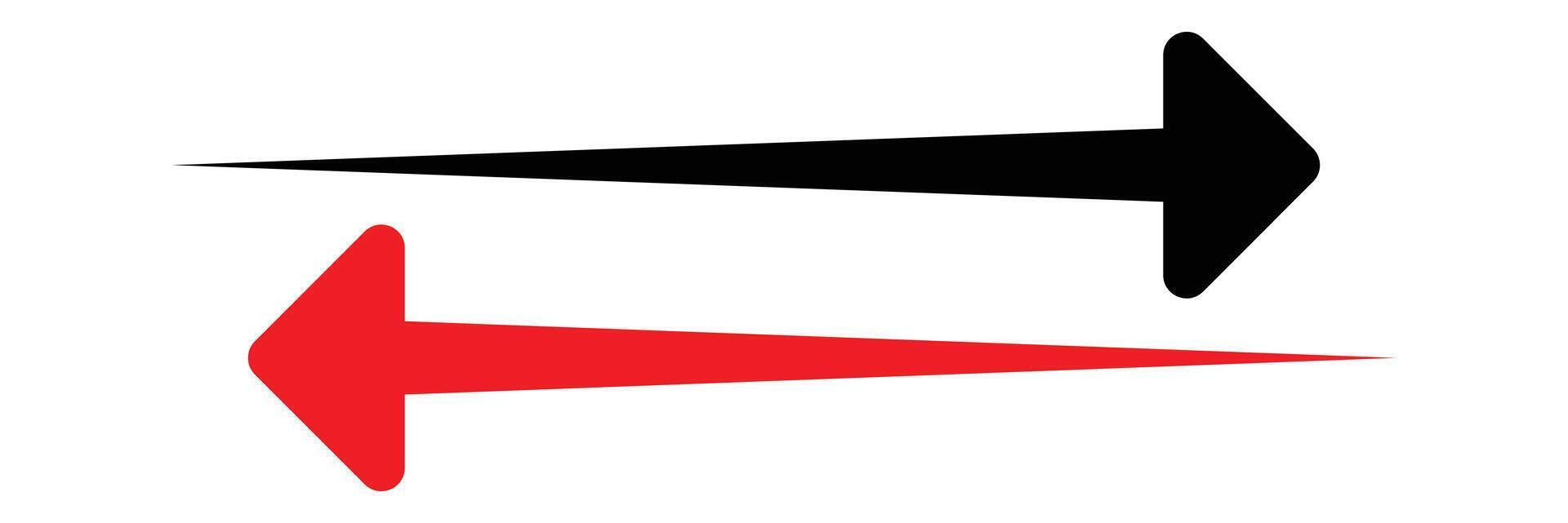 red and black straight arrows set. black and red straight arrow pointing both side right and left. Dual sided red and black arrow. vector