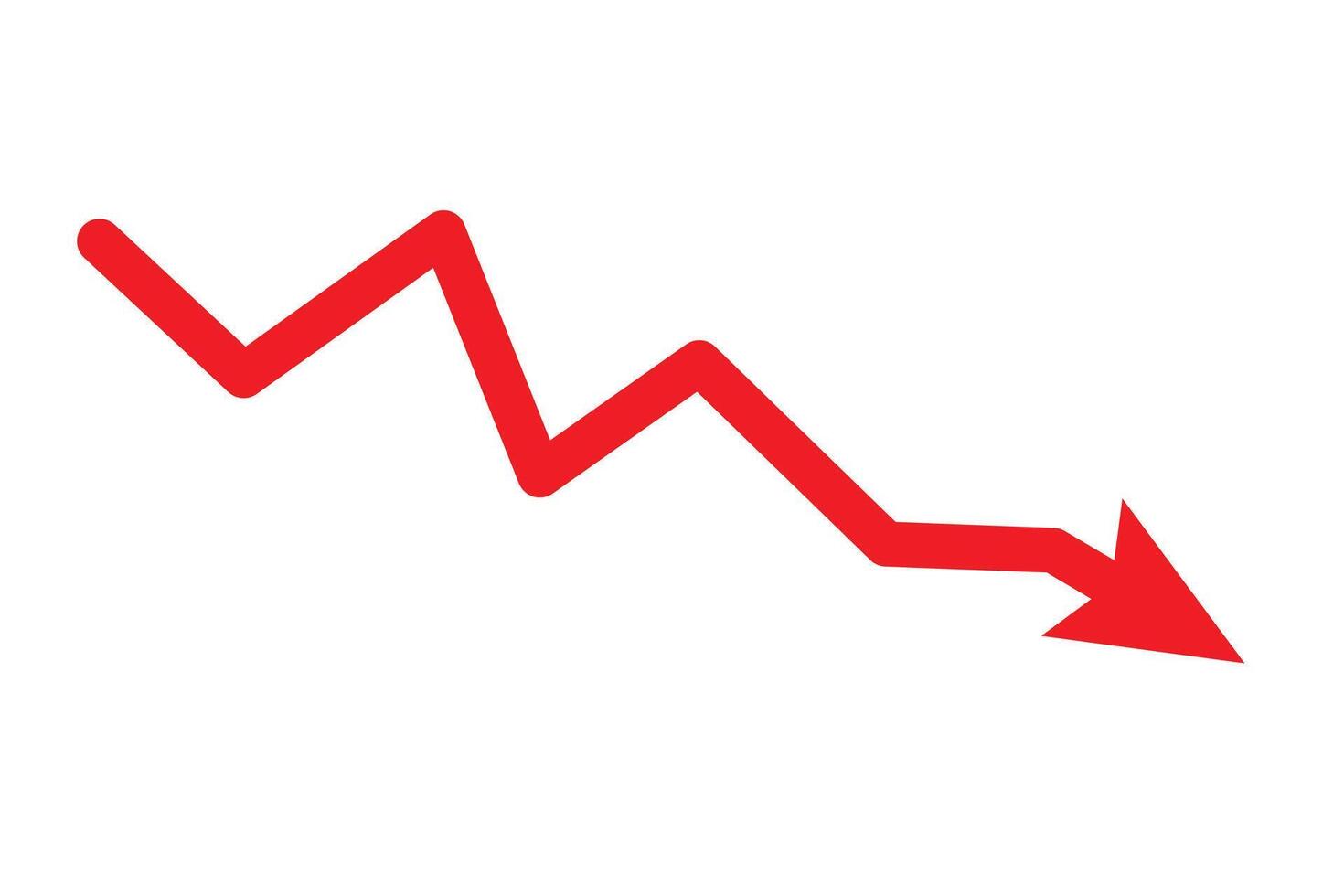 Red downward arrow graph with arrow showing downward trend. Bear market, bearish trend. vector