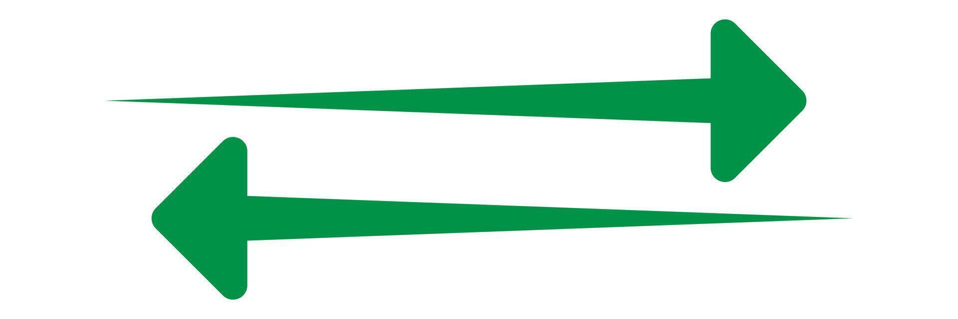 green straight arrow pointing right and left icon on white background. green long arrows icon. green straight long arrows pointing both side right and left. vector