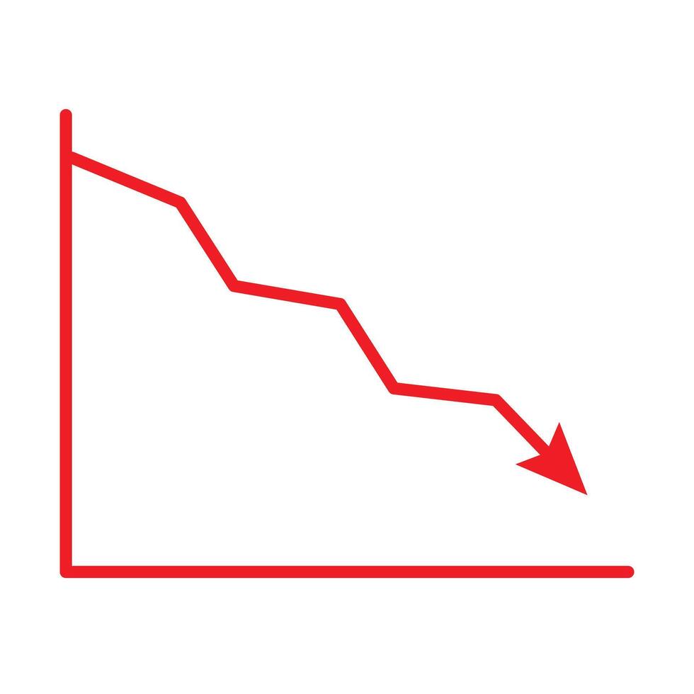 red decline arrow. Red arrow going down stock icon. graph chart down trend symbol. financial market crash icon. vector