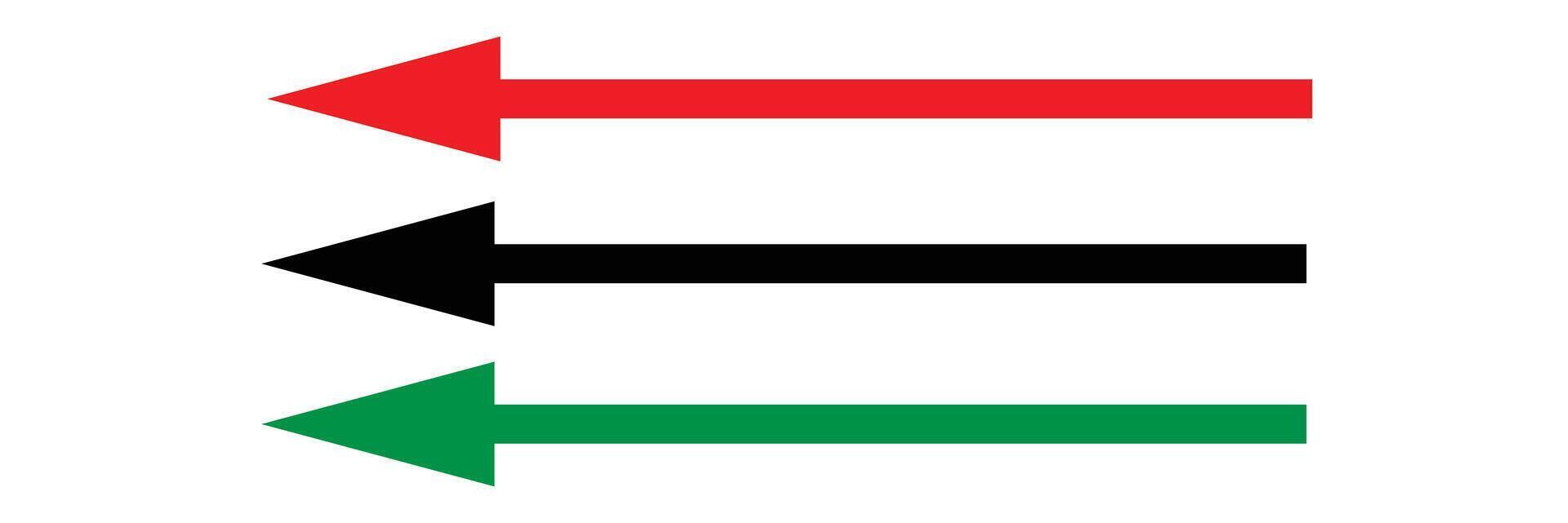 Long arrows icon in different colour. set of trendy long arrows in different colour, left direction in flat style. colorful arrows icons in left sided. vector