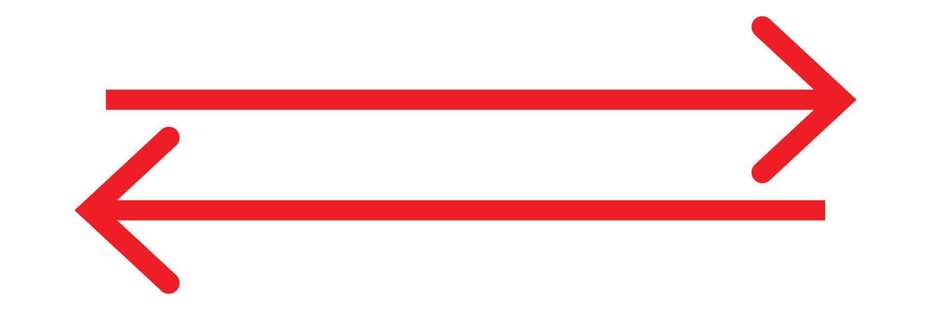 red left and right sided long arrow. Red straight long arrow icon isolated on white background. vector