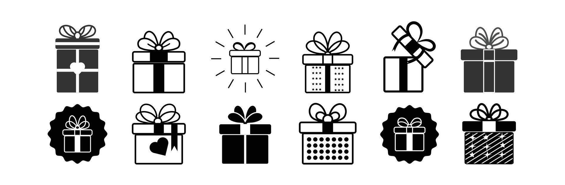 Gift box icon set. Gift box signs Line and silhouette style. vector