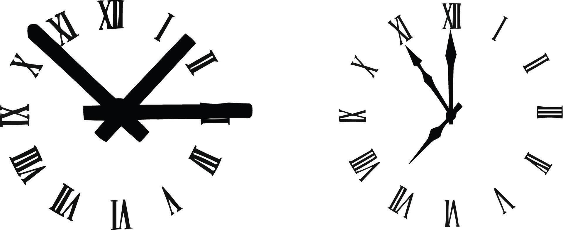 a set of clocks with roman numerals on each side vector