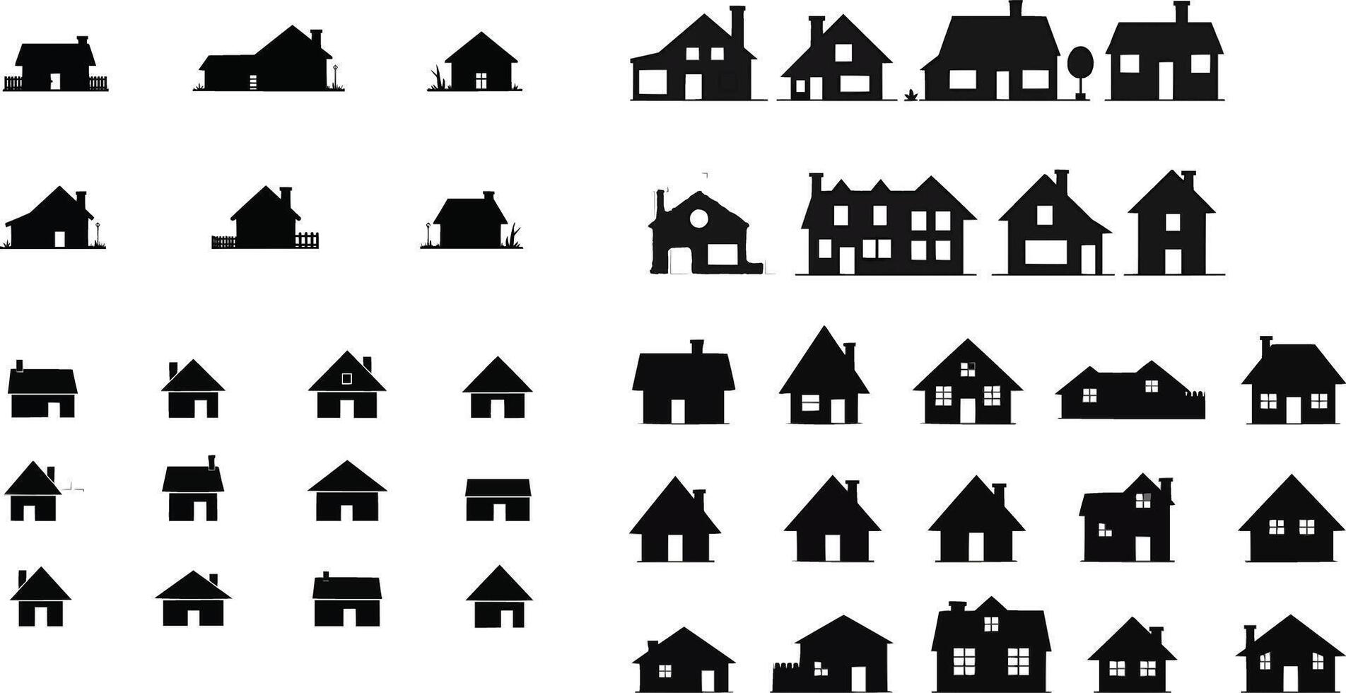a set of silhouettes of houses and other buildings vector