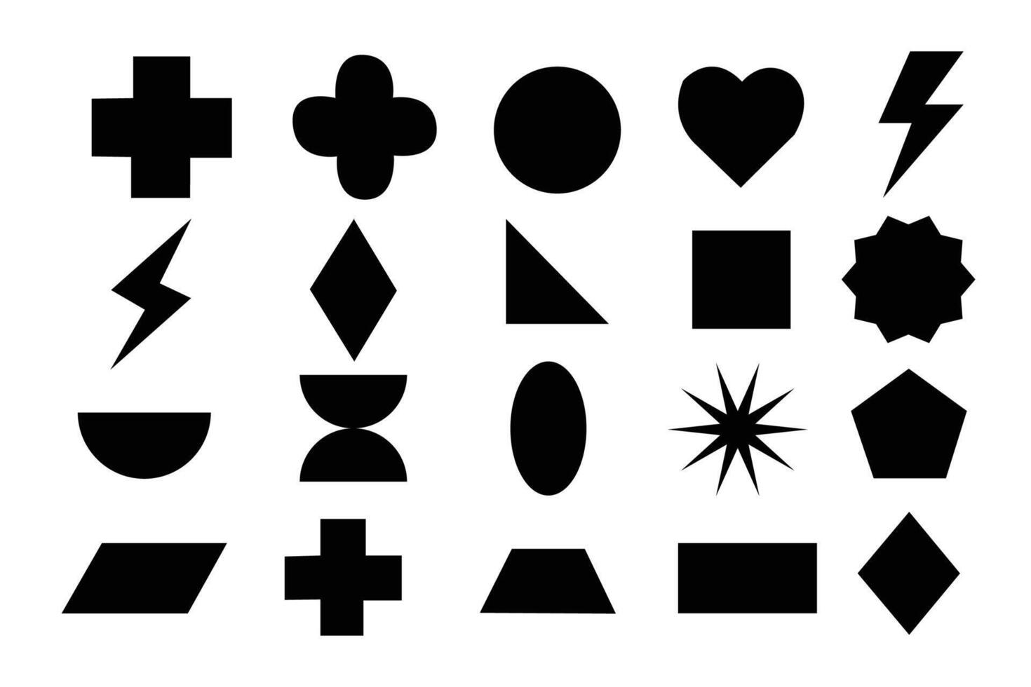 Basic shape elements with sharp and rounded edges set. vector