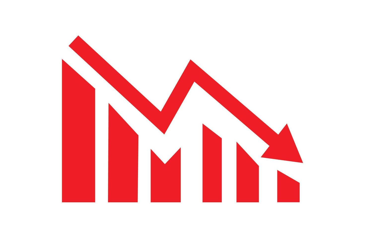 Red arrow going down stock icon on white background. Bankruptcy, financial market crash icon for your web site design, logo, app, UI. graph chart down trend symbol.chart going down sign. vector