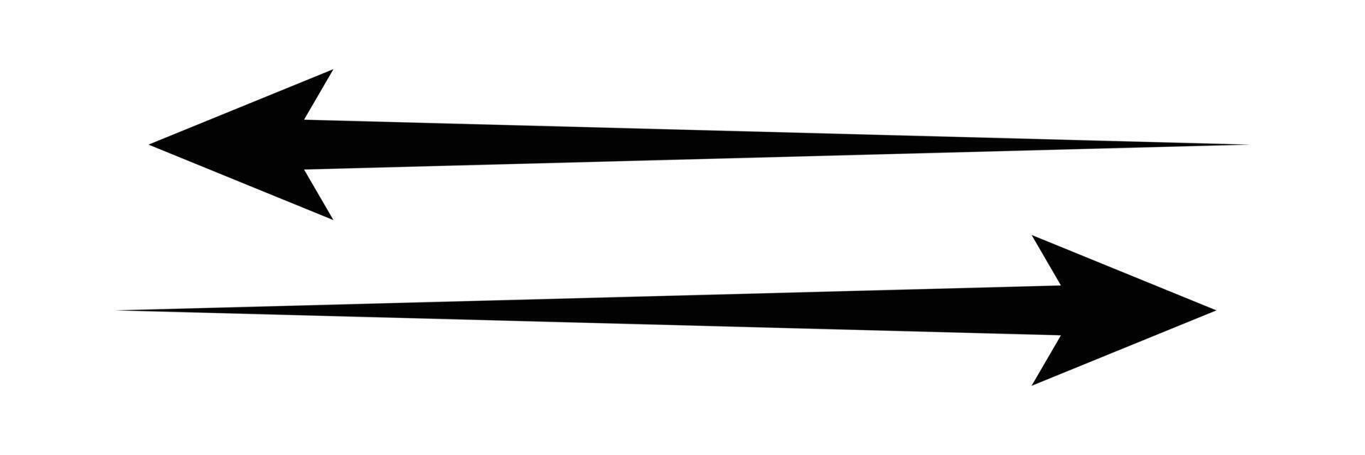 black long arrows icon isolated on white background. Both sided right and left pointing black arrow. black arrows pointing both ways. vector