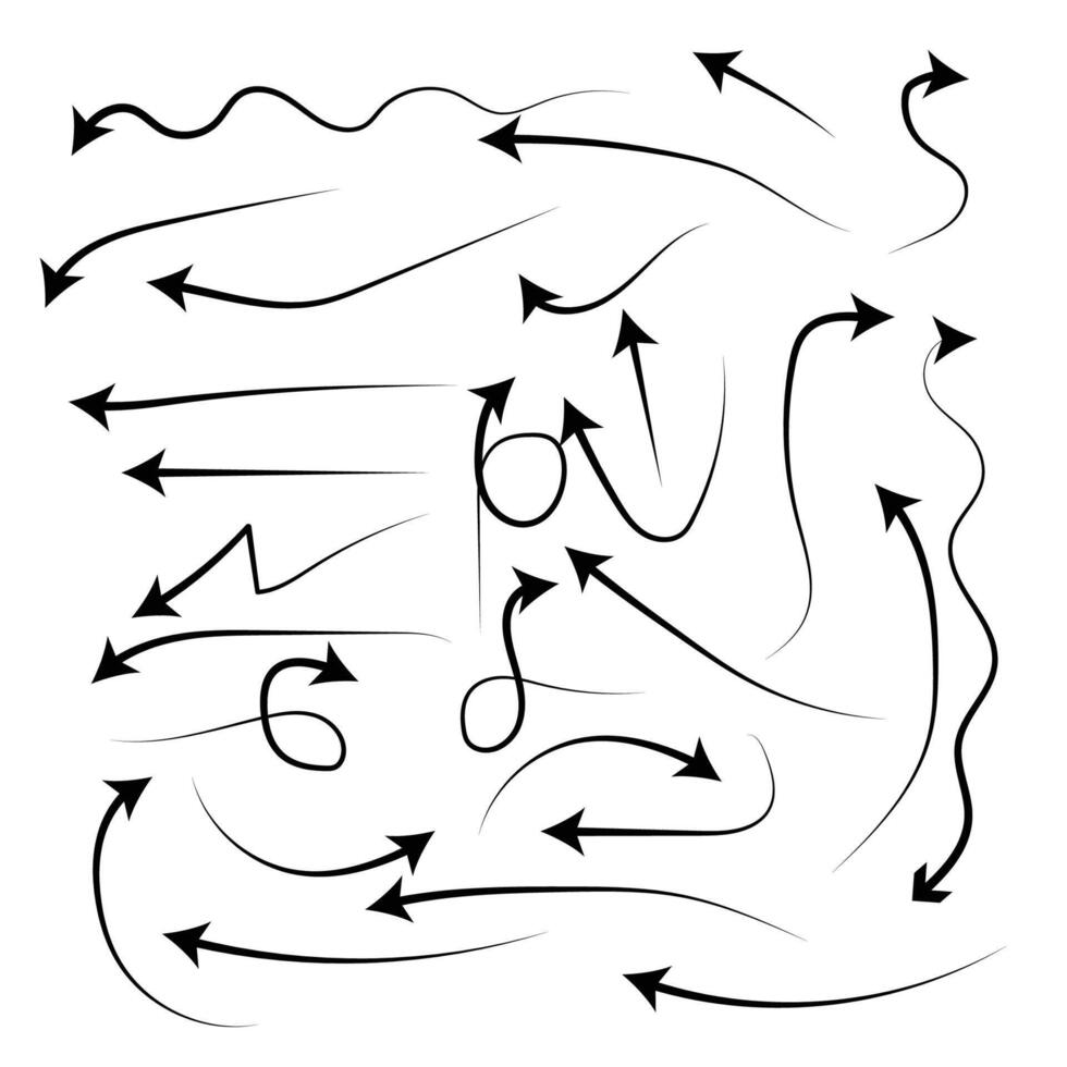 Collection of sketch arrows hand drawn in pencil brush and marker style perfect for presentations and diagrams vector