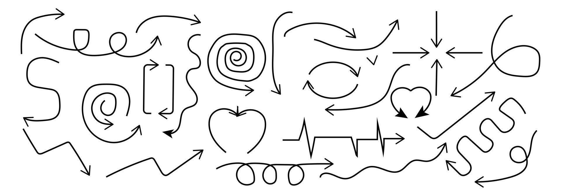 Hand drawn arrows doodle on white background. design element. vector