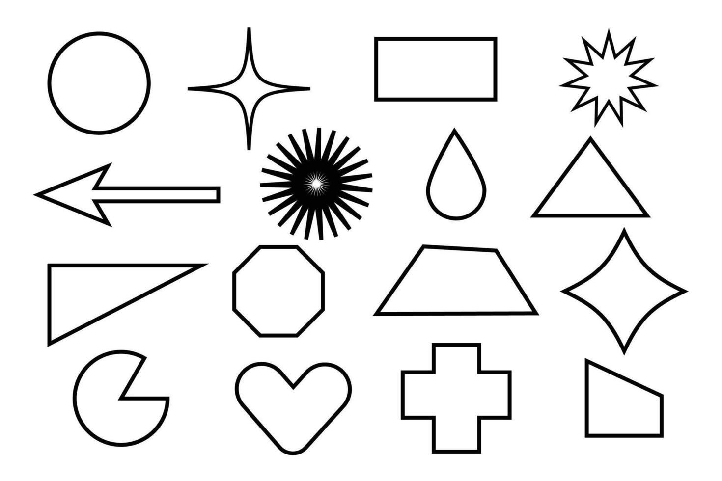 Basic black and white shapes set. Flat style shape collection. Basic design forms for visual use. vector