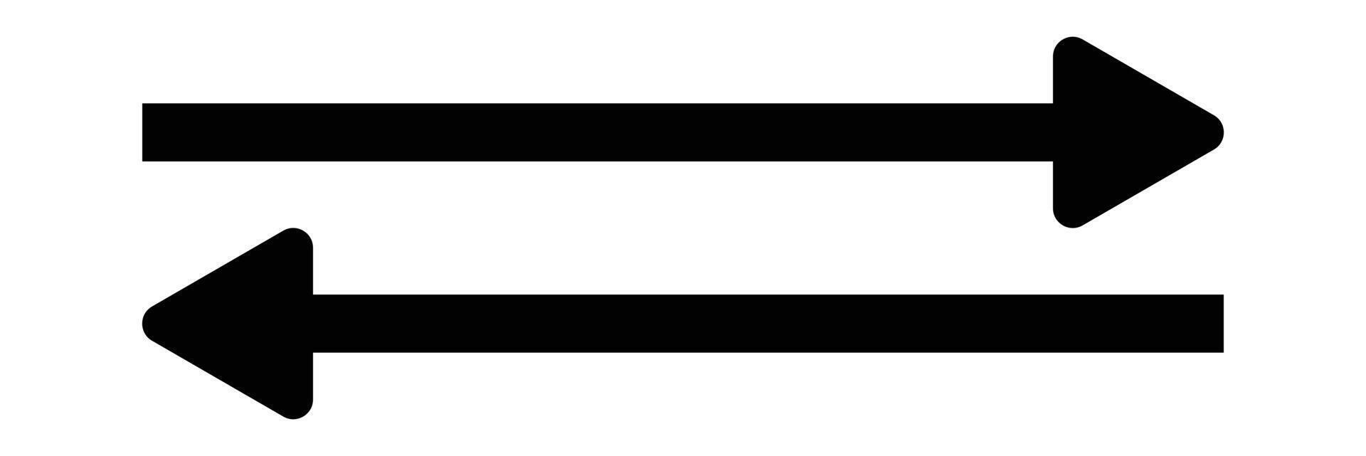 black straight arrow pointing right and left icon on white background. black long arrows icon. vector