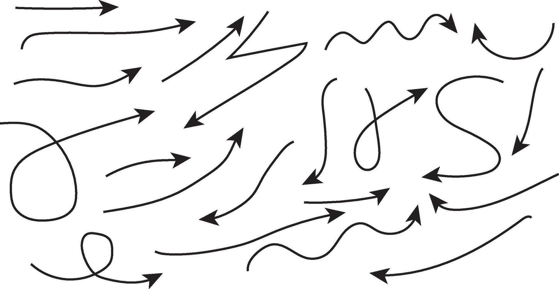 Hand drawn arrow icons in different styles with curved and spiral designs for presentation and infographic use vector