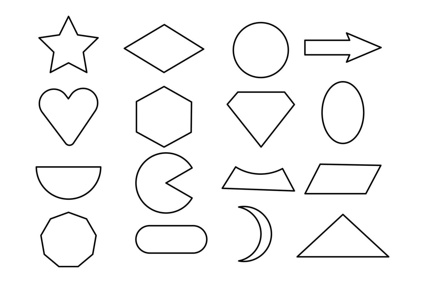 Flat school geometry symbols. Assorted simple forms pack. Modern shapes in bold style. Simple geometric elements pack. vector