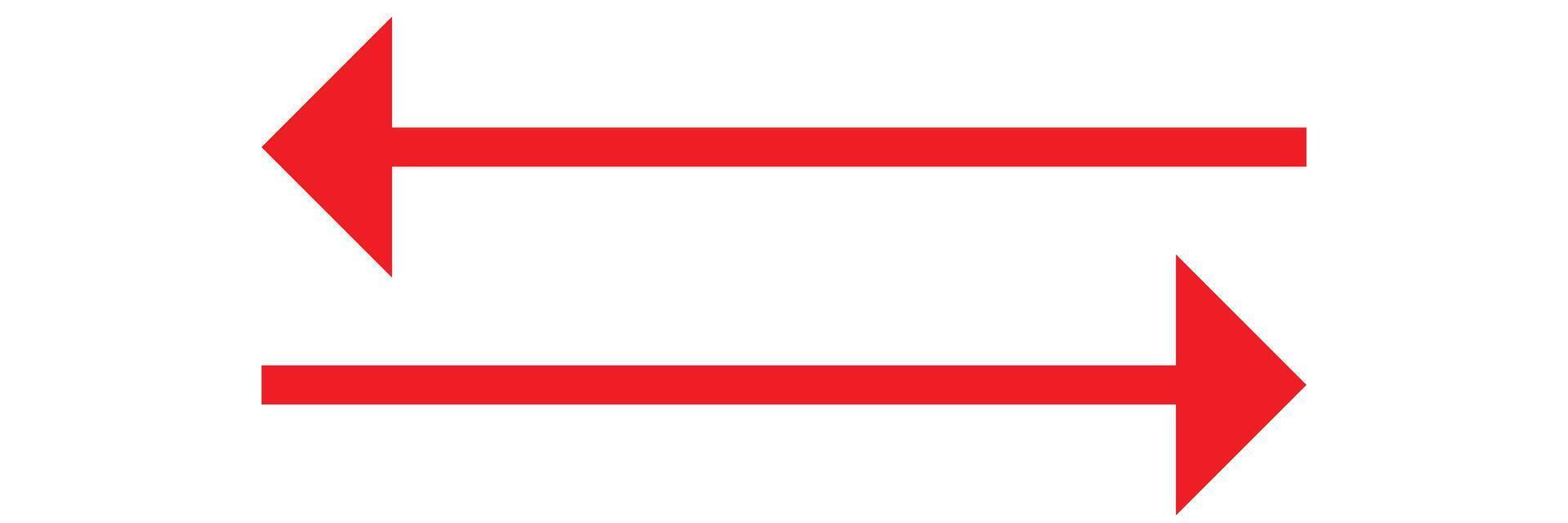 Red long arrows icon isolated on white background. Both sided right left pointing red arrow. vector