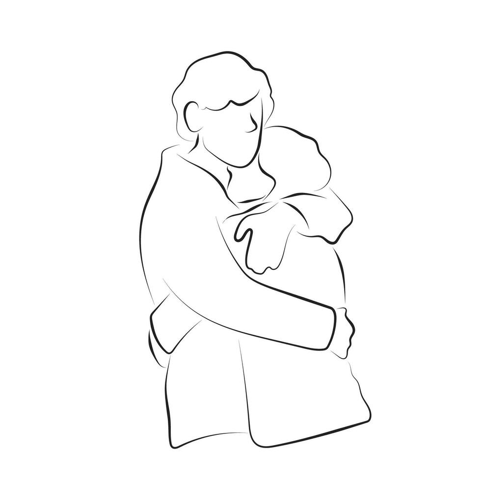 couple lover hugging each other illustration hand drawn with black lines isolated on white background. vector