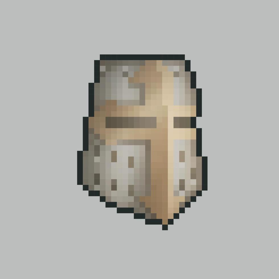 Crusader Knight helmet in pixel art style with isolated background vector