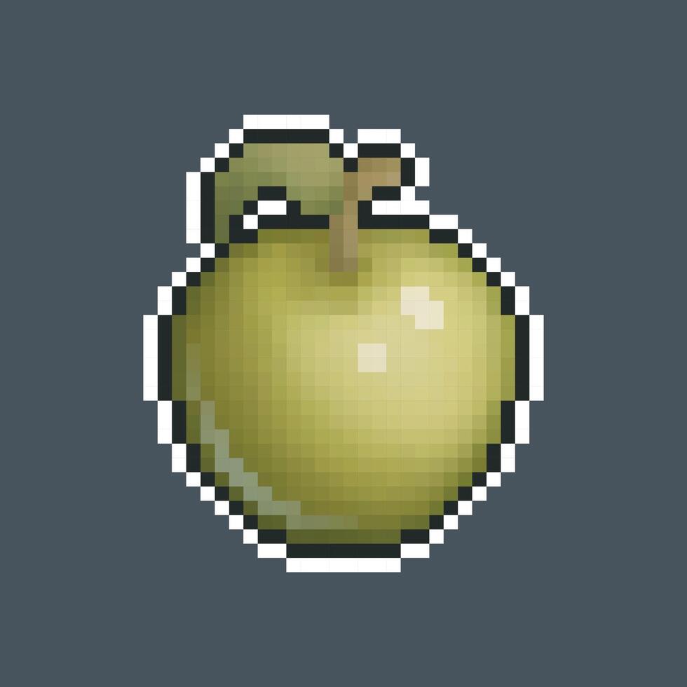 Green Apple fruit in pixel art style with isolated background vector
