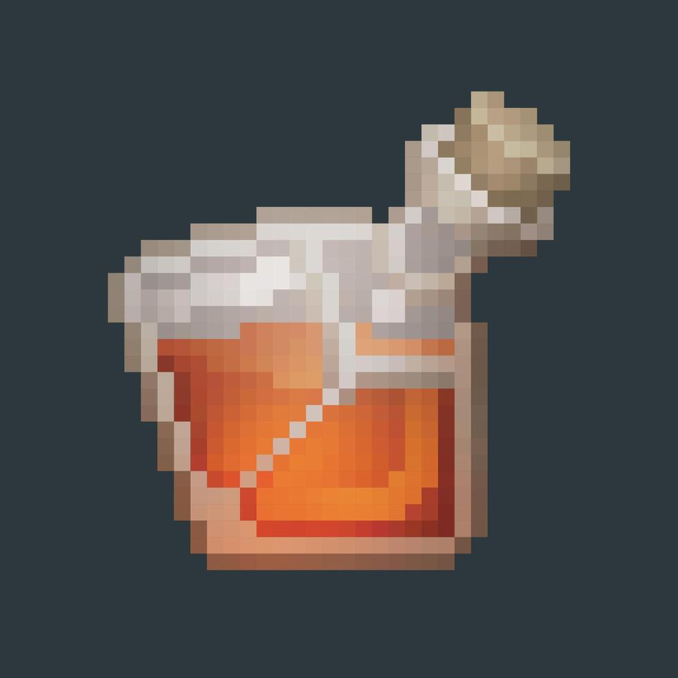 red potion conical bottle in pixel art style with isolated background vector