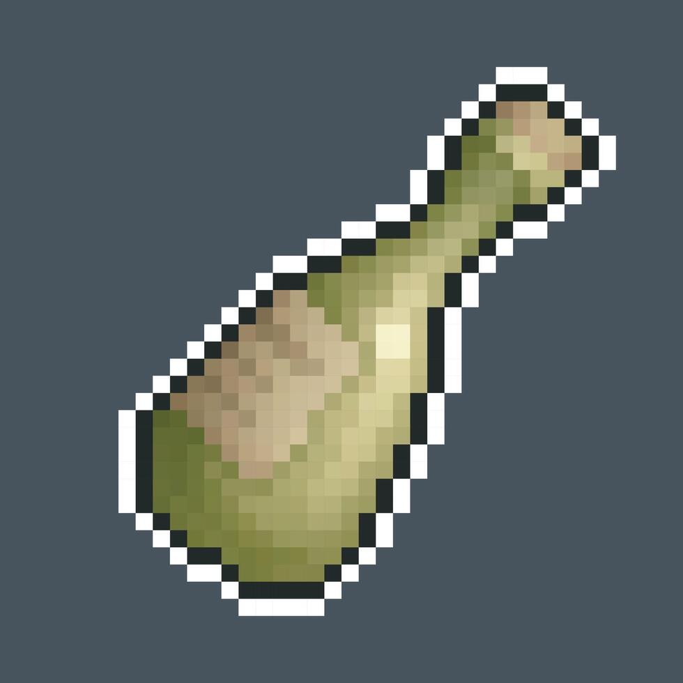 Green bottle wine in pixel art style with isolated background vector