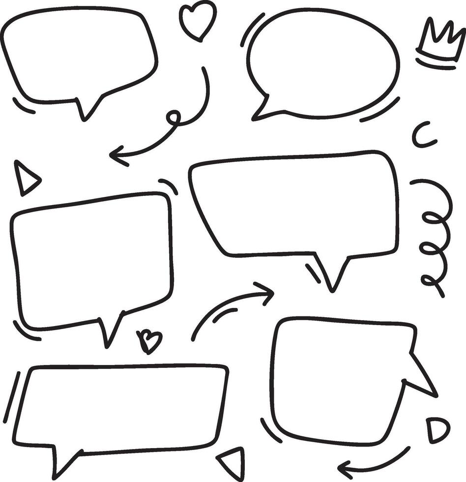 set different hand drawn element. Collection of arrows, crowns, circles, doodles and bubble on white background. graphic designs vector
