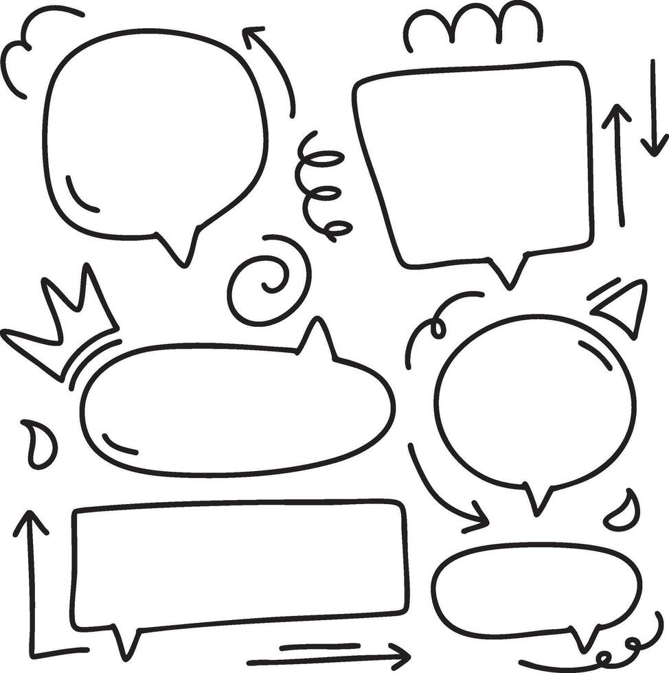 set different hand drawn element. Collection of arrows, crowns, circles, doodles and bubble on white background. Vectors graphic design